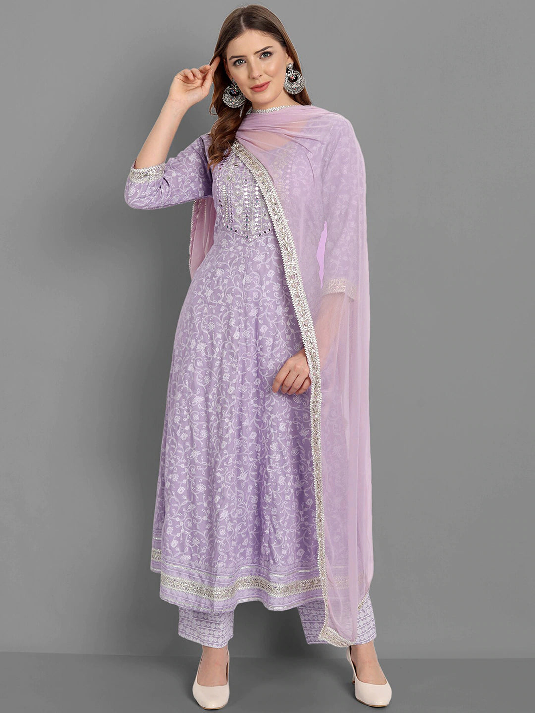Women Purple Ethnic Motifs Embroidered Mirror Work Kurta with Trousers & Dupatta