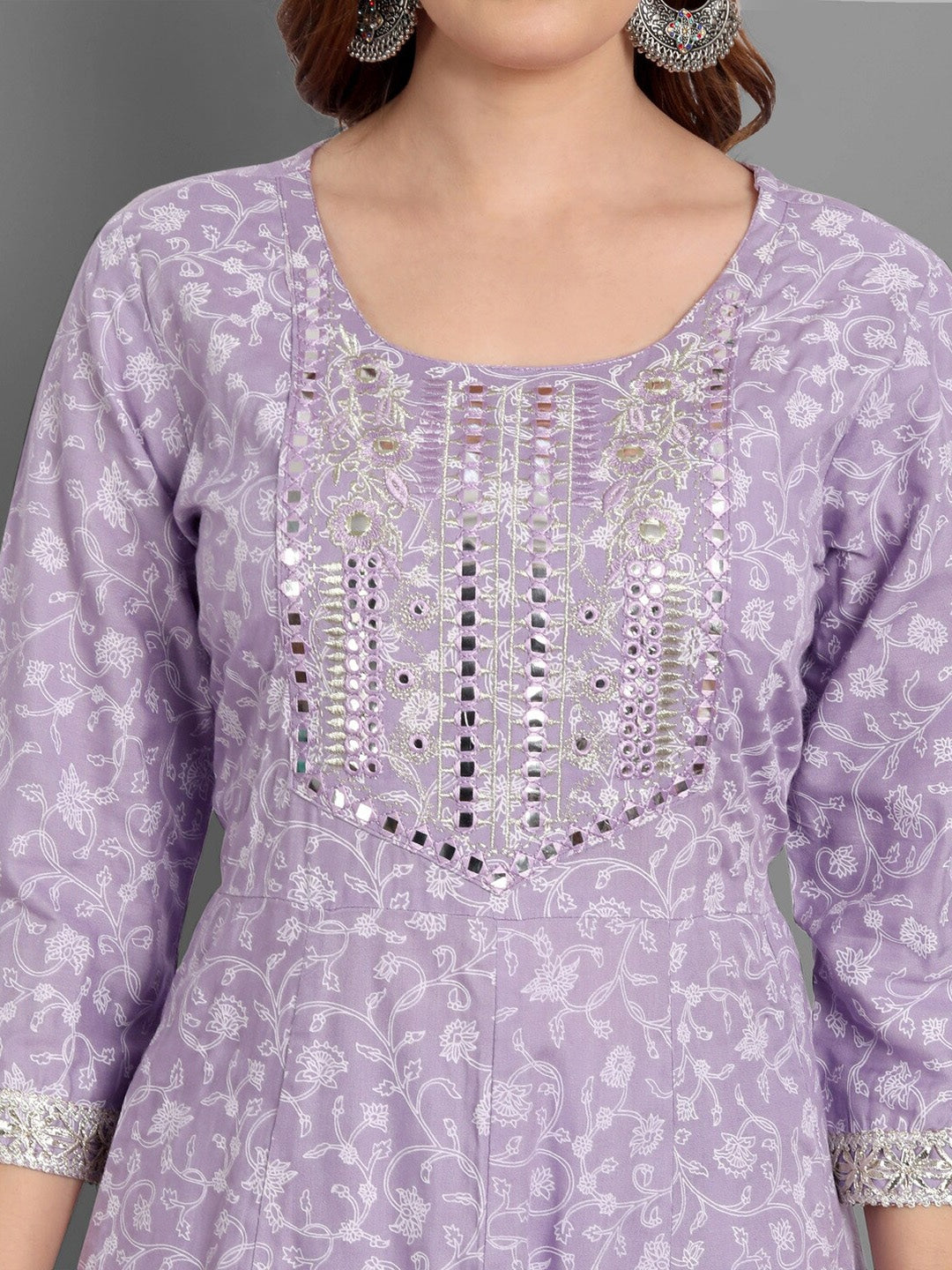 Women Purple Ethnic Motifs Embroidered Mirror Work Kurta with Trousers & Dupatta