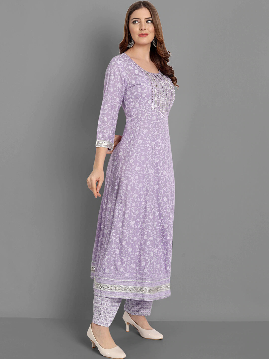 Women Purple Ethnic Motifs Embroidered Mirror Work Kurta with Trousers & Dupatta