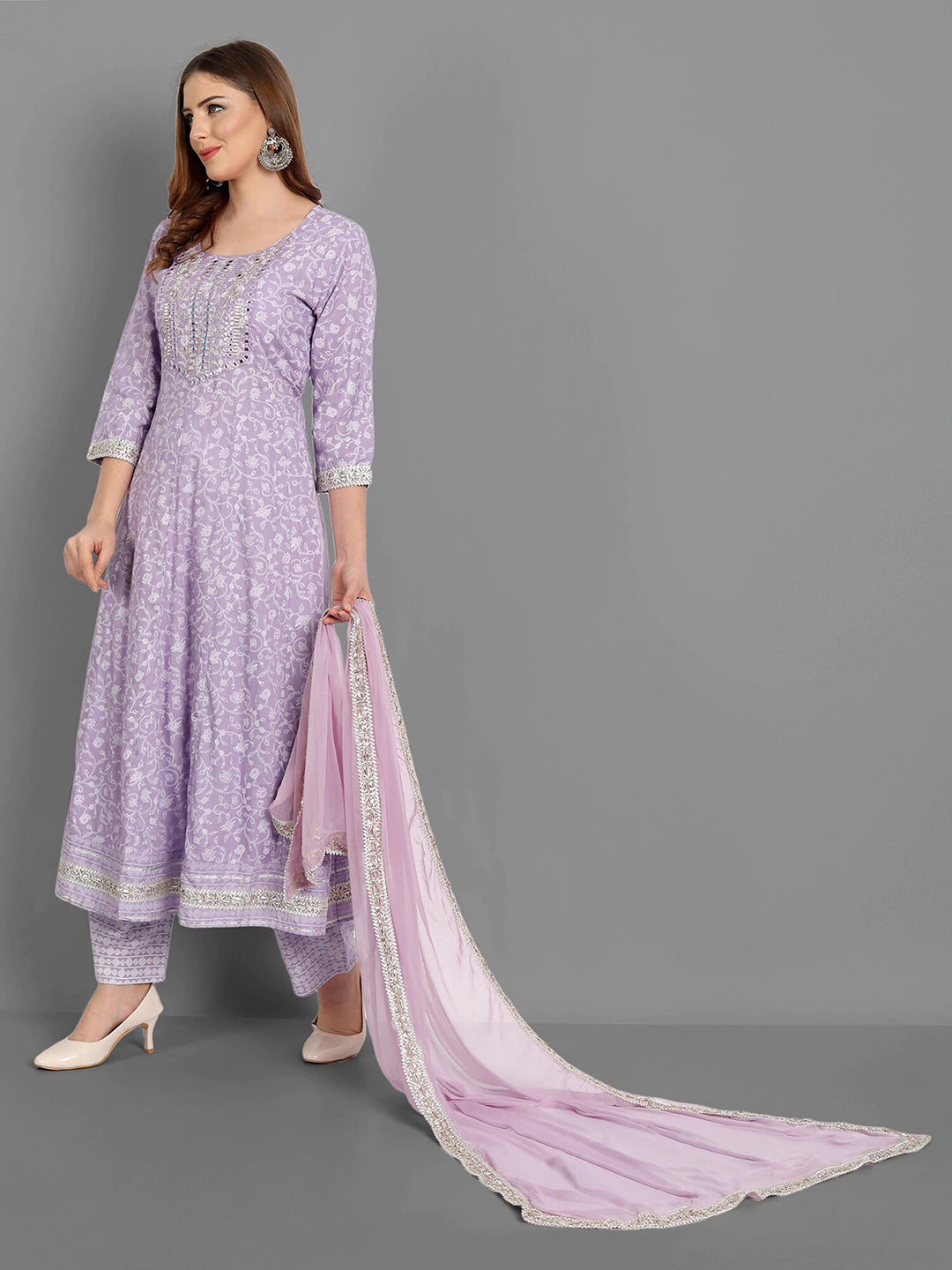Women Purple Ethnic Motifs Embroidered Mirror Work Kurta with Trousers & Dupatta