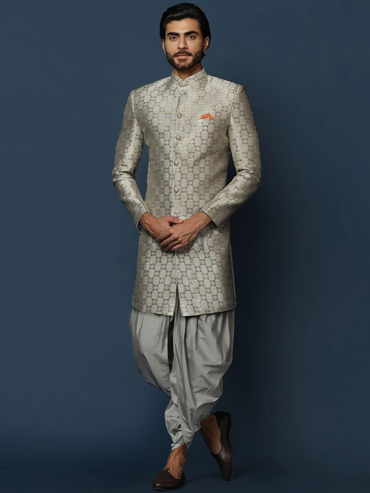 Woven Design Cotton Sherwani Set