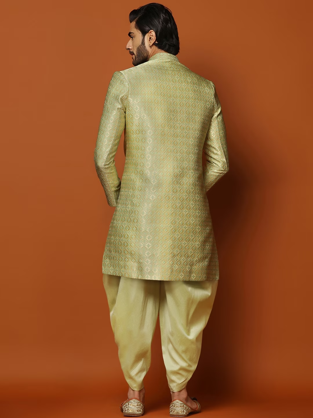 Woven Design Cotton Sherwani Dhoti Set