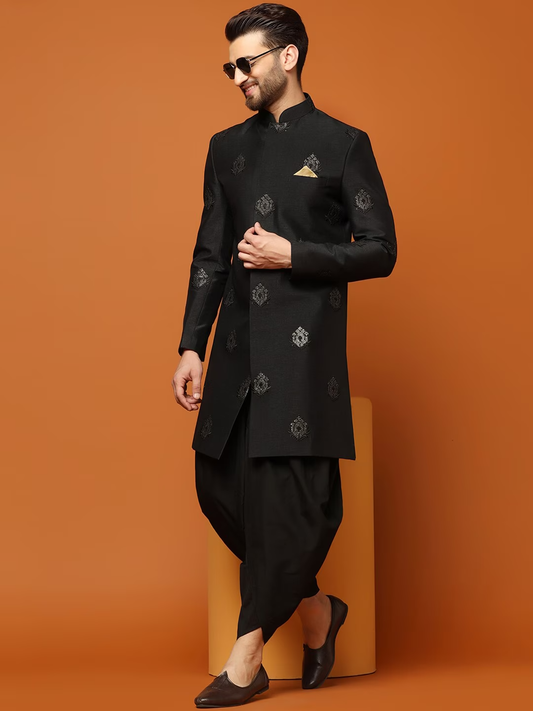 Self-Design Cotton Sherwani Set