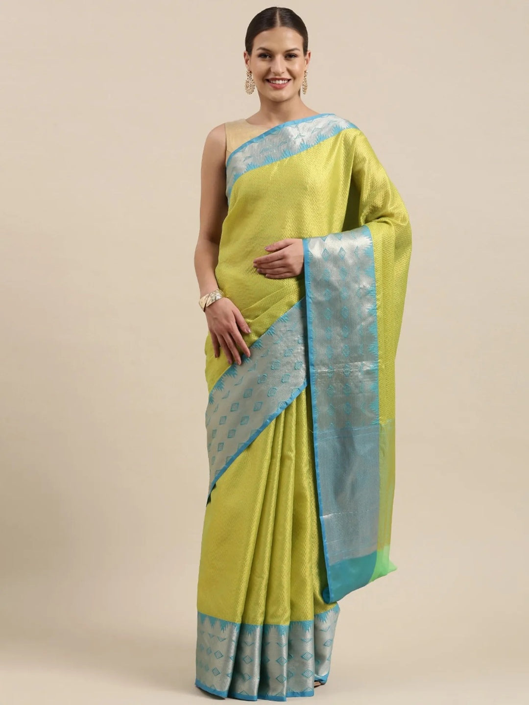 Green Resham Zari Pattu Border Art Saree with Unstitched Blouse