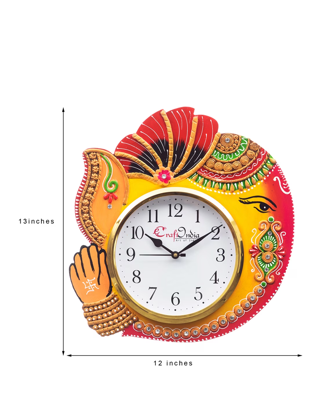 White Handicraft Lord Ganesha Analogue Wall Clock