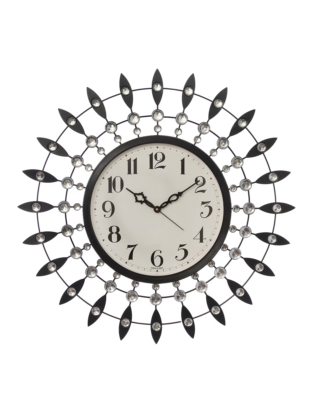 Black & Silver-Toned Embellished Contemporary Wall Clock