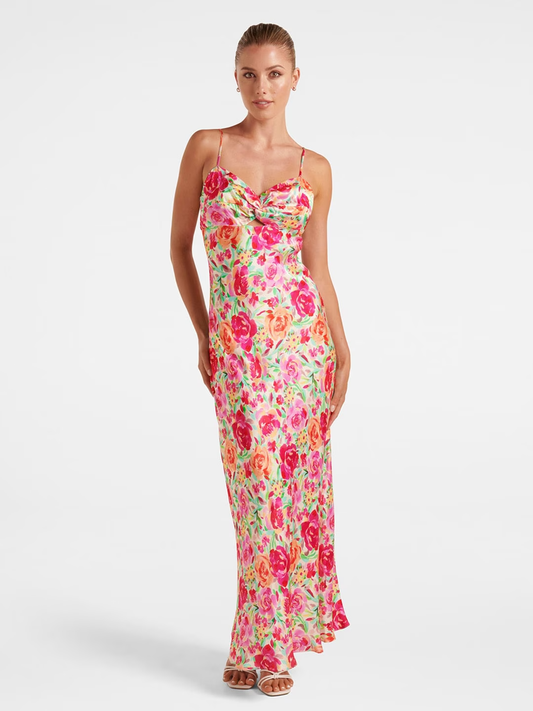 Floral Print Satin Maxi Dress