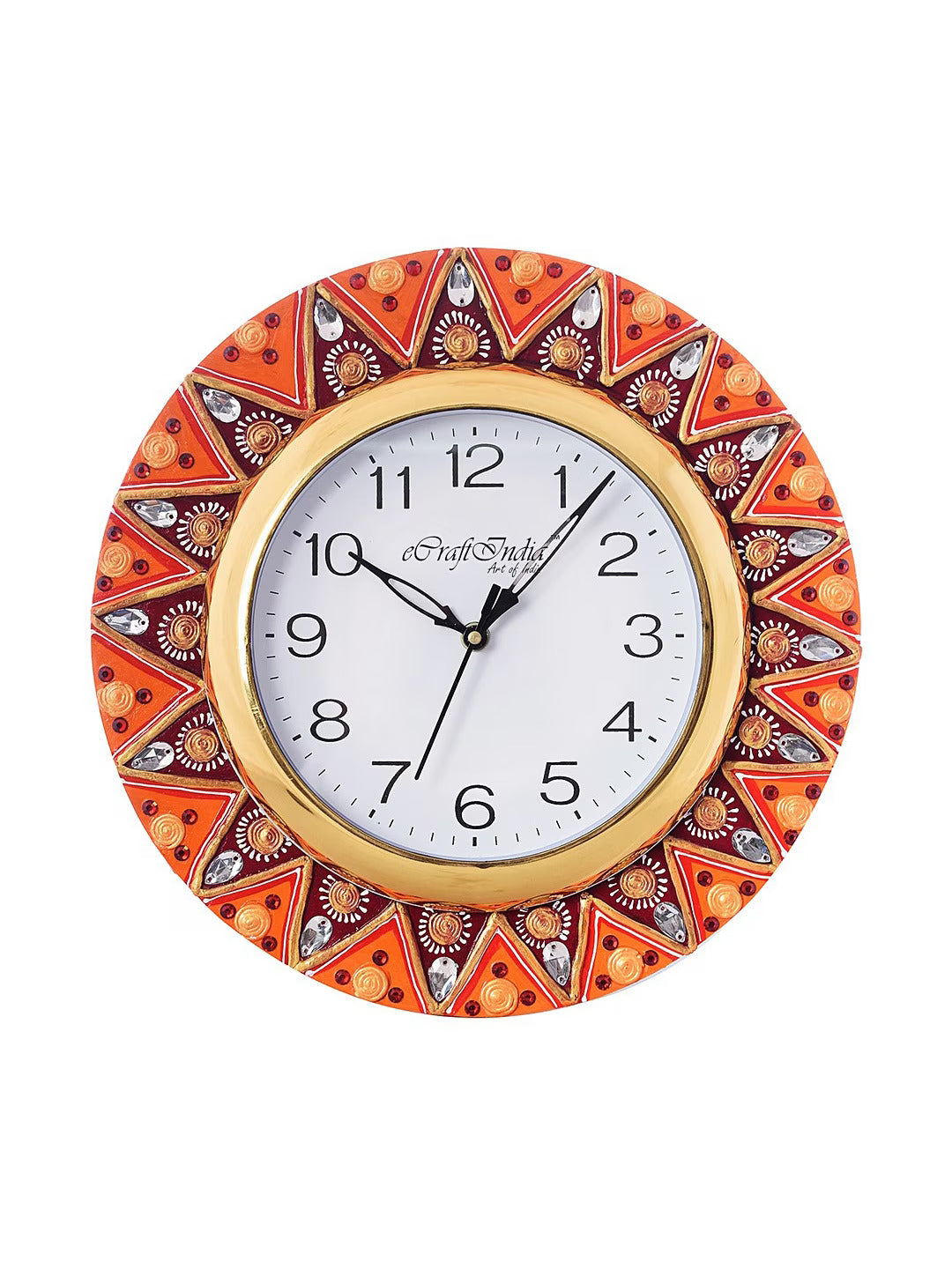 White Dial Stone-Studded 30.48 cm Handcrafted Analogue Wall Clock
