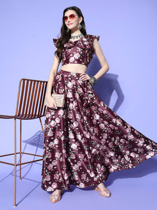 Burgundy Printed Ready to Wear Lehenga Choli