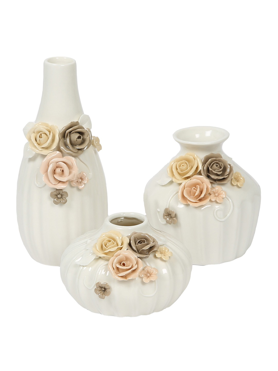 Set of 3 White Ceramic Flower Vase