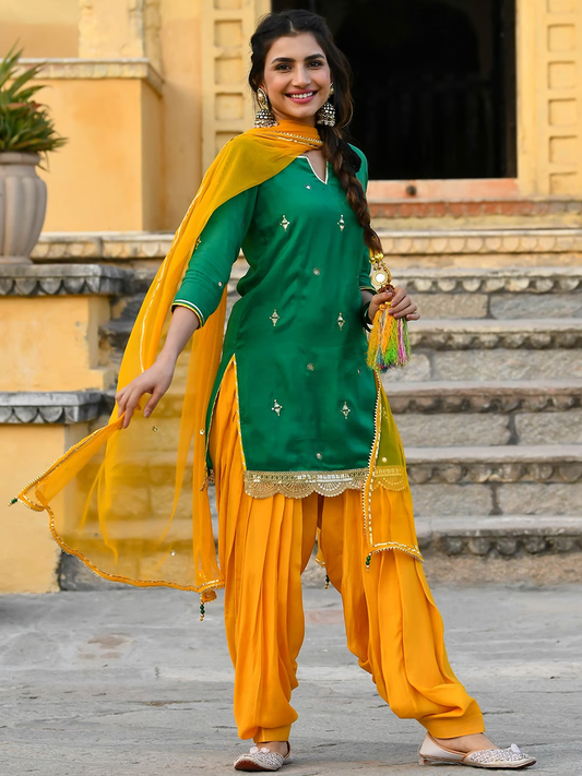 Mirror Work Gotta Patti Kurti with Patiala & Dupatta