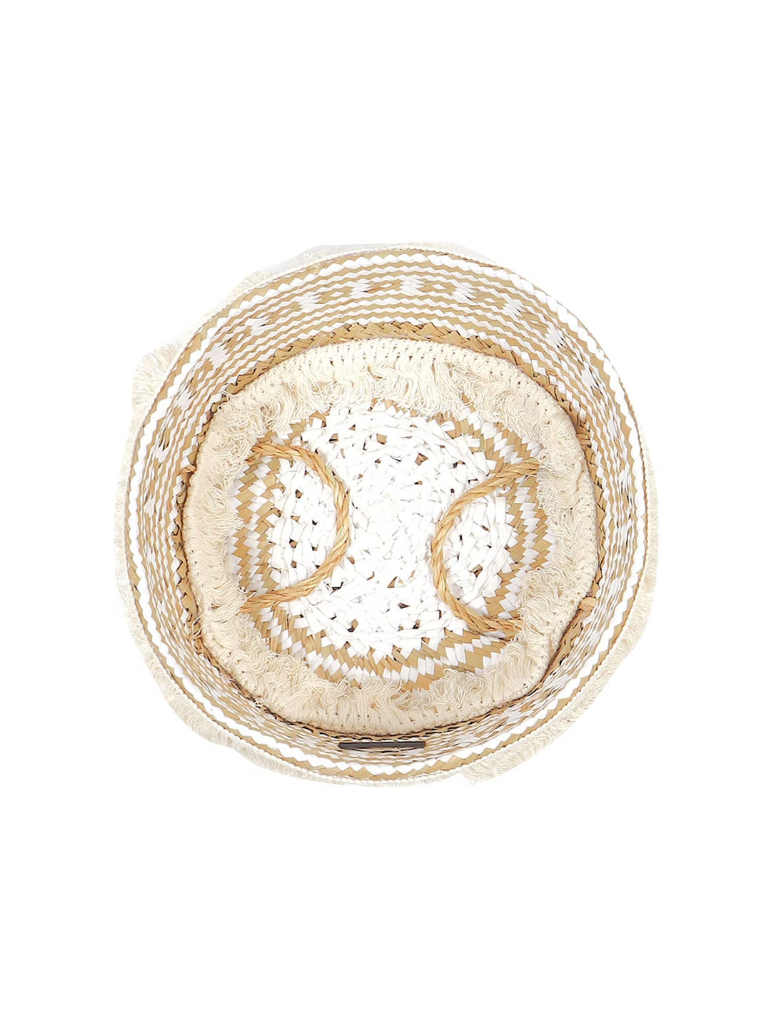 White & Beige Seagrass Belly Plant Medium Storage Basket with Tassels