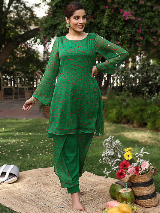 Floral Printed Regular A-Line Kurta With Dhoti Pants
