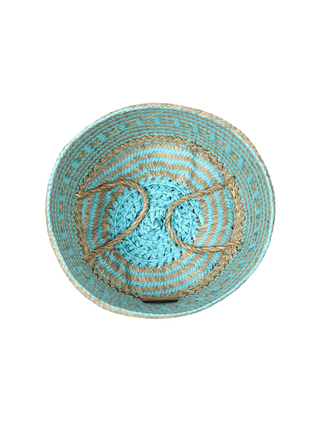 Blue & Beige Seagrass Belly Plant Large Storage Basket