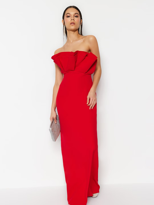 Shoulder Straps Front Slit Maxi Sheath Dress