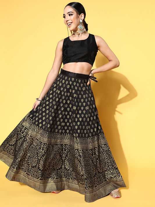 Black Printed Ready to Wear Lehenga