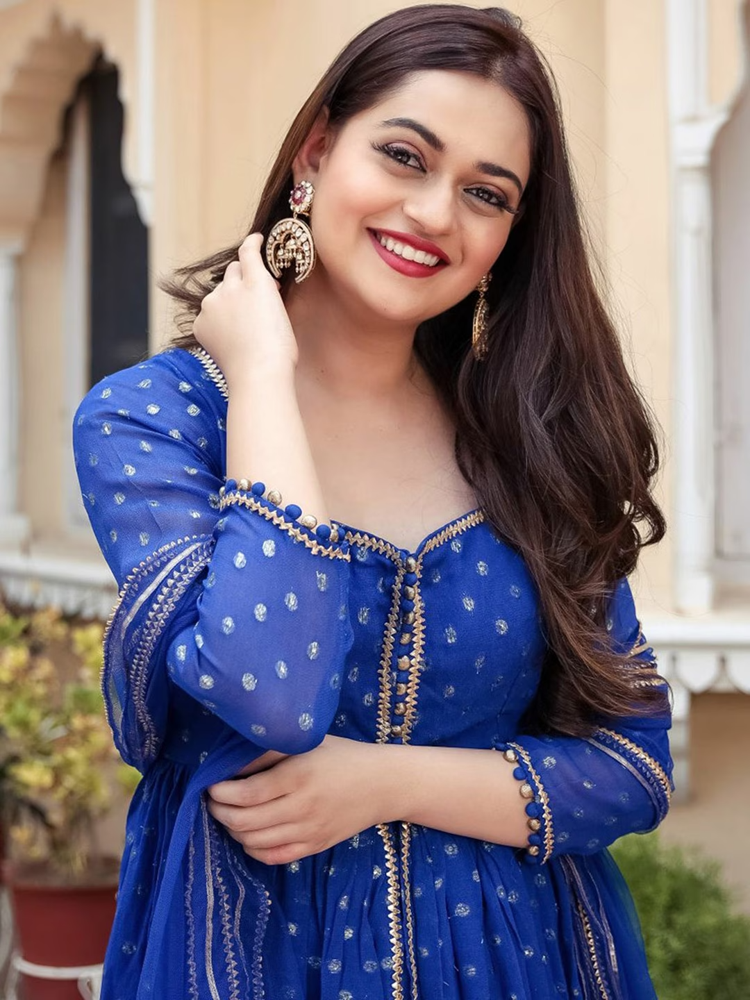 Women Blue Regular Georgette Kurta with Sharara & Dupatta