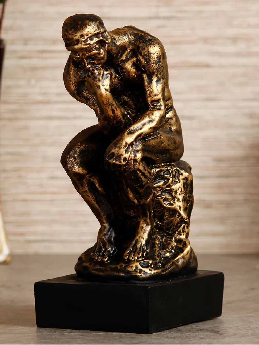 Antique Finish Thinking Man Sitting On Rock Handcrafted Polyresin Showpiece