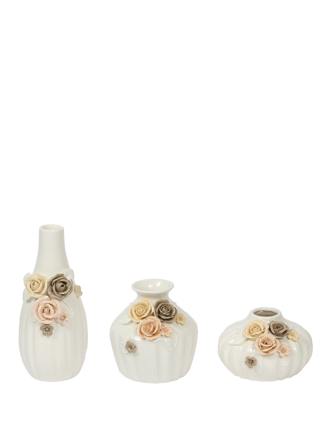 Set of 3 White Ceramic Flower Vase