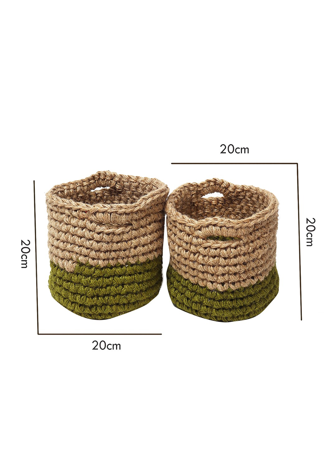 Beige & Green Set of 2 Color blocked Jute Crochet Baskets
