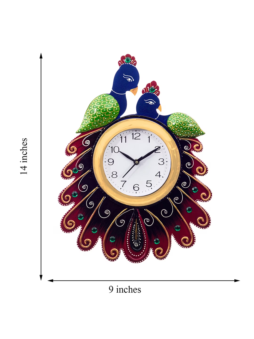 White & Maroon Handcrafted Bird Shaped Printed Analogue Wall Clock