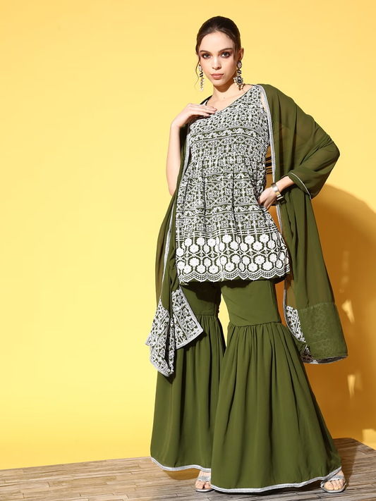 Women Ethnic Motifs Embroidered Pleated Salwar Suit