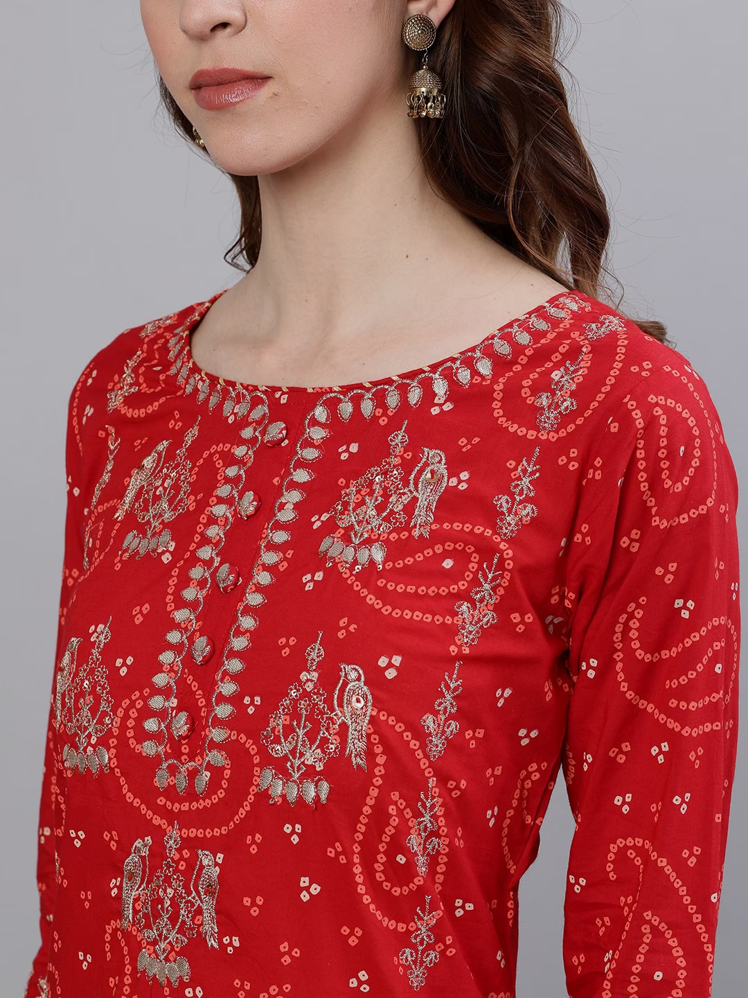 Women Red Embroidered Kurta with Sharara & Dupatta