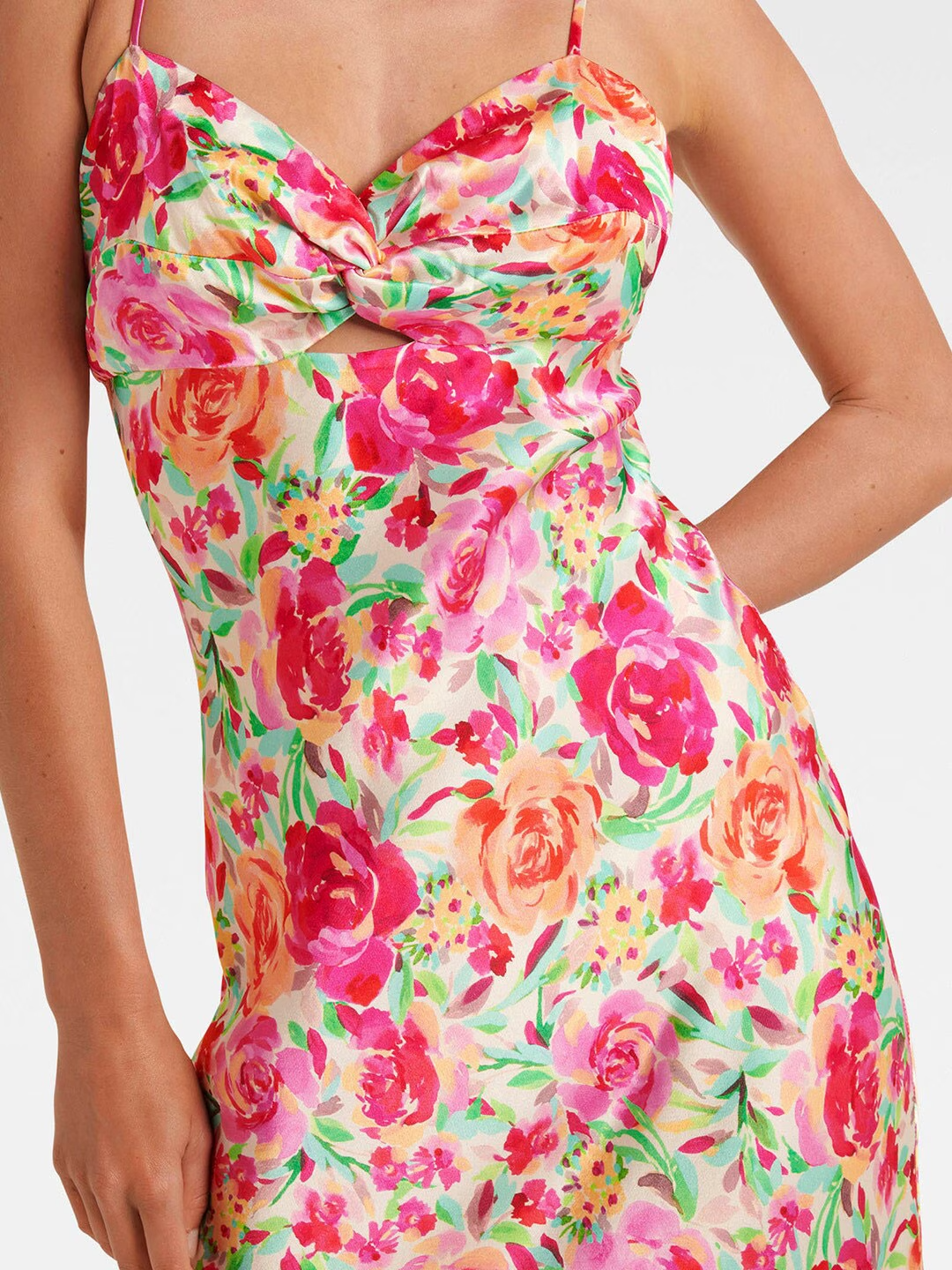 Floral Print Satin Maxi Dress