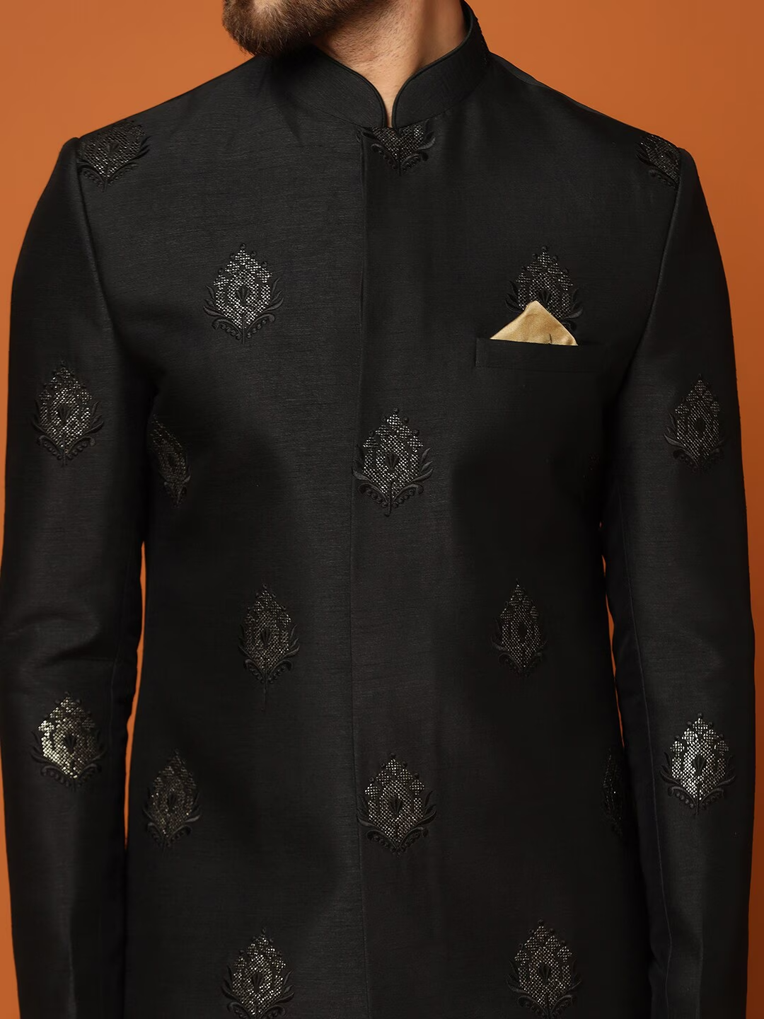 Self-Design Cotton Sherwani Set