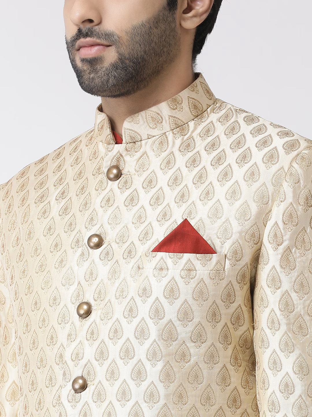 Men Gold-Coloured & Maroon Sherwani