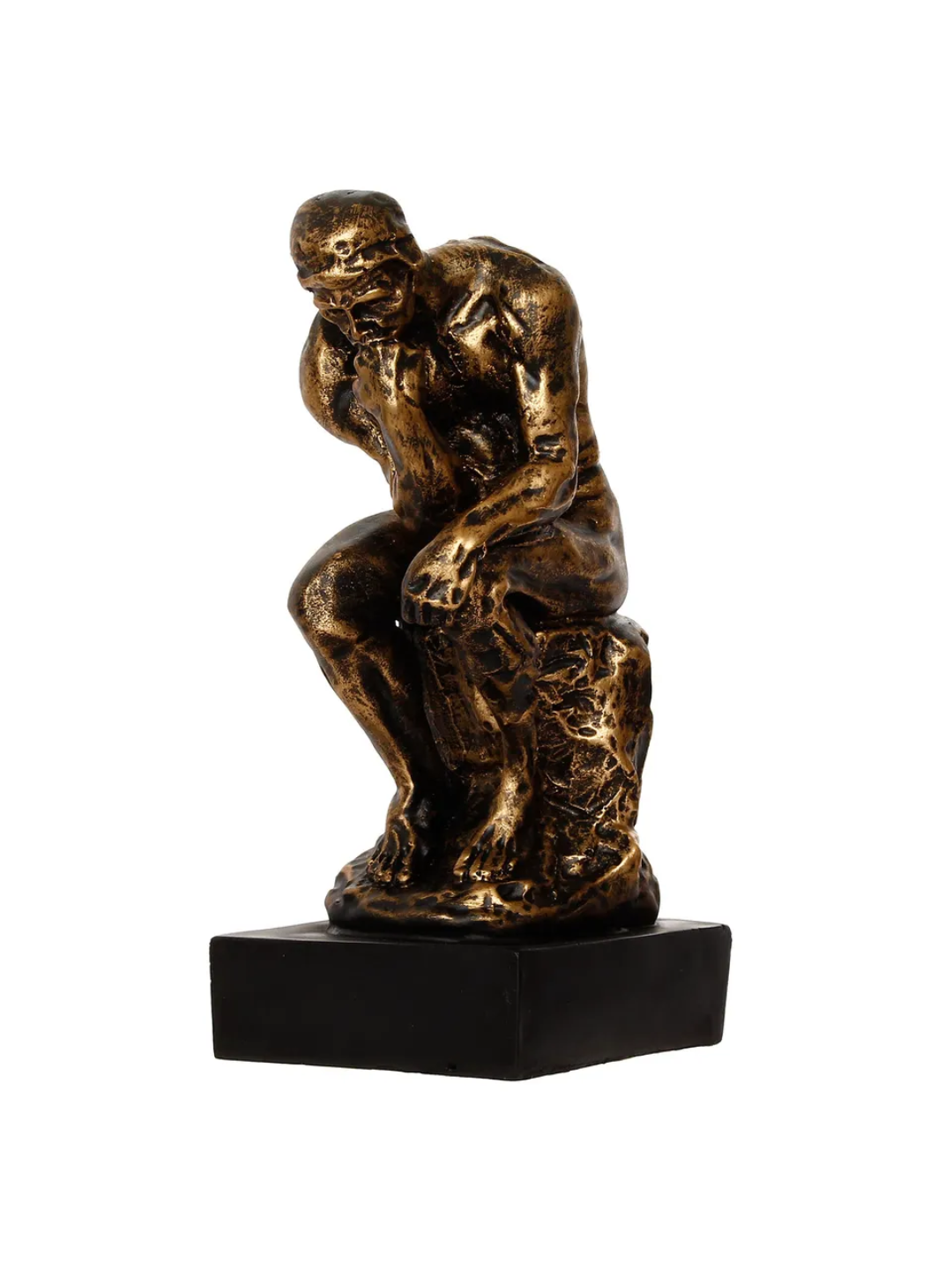Antique Finish Thinking Man Sitting On Rock Handcrafted Polyresin Showpiece