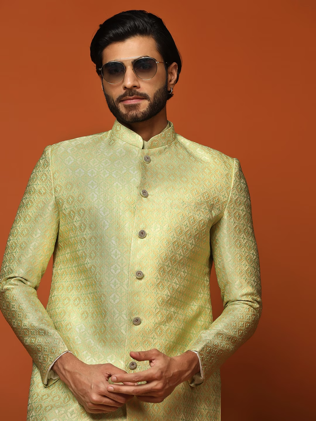 Woven Design Cotton Sherwani Dhoti Set