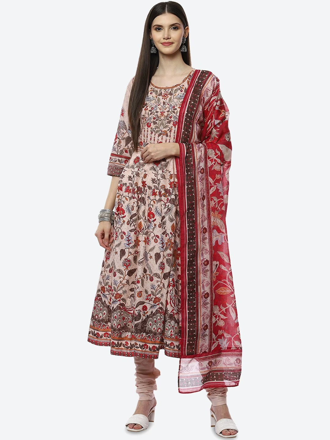 Women Beige Floral Printed Panelled Salwar Suit