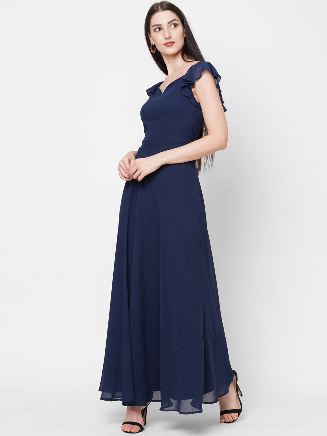 Women Navy Blue Georgette Maxi Dress
