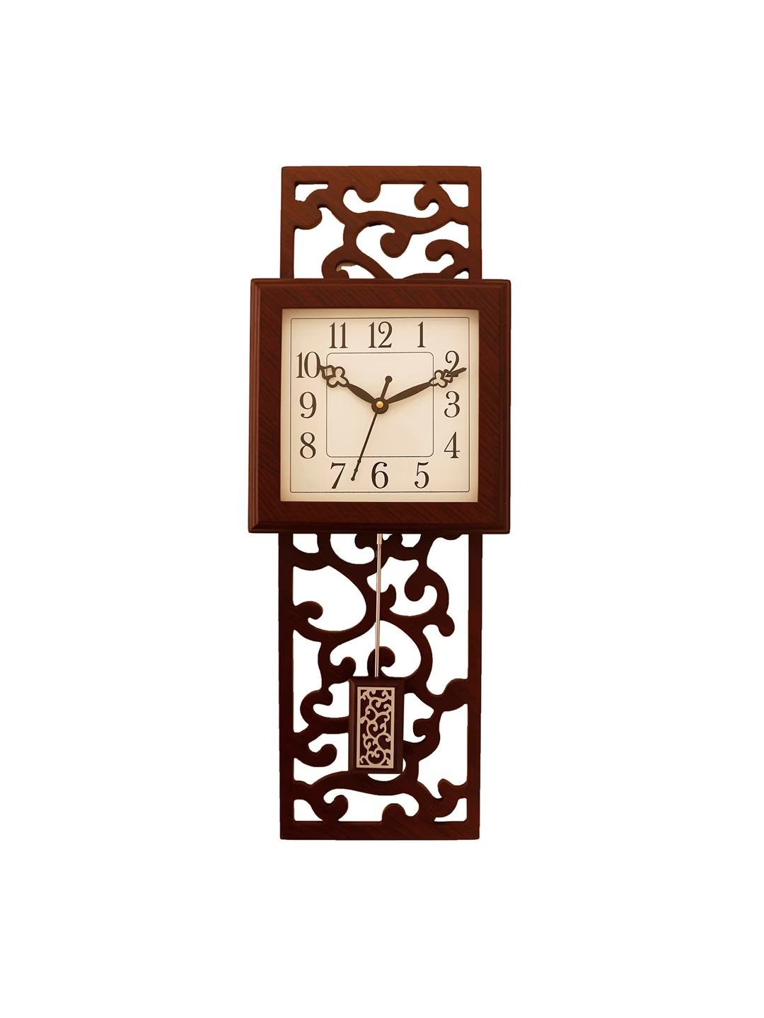 Brown Handcrafted Square Textured Analogue Wall Clock