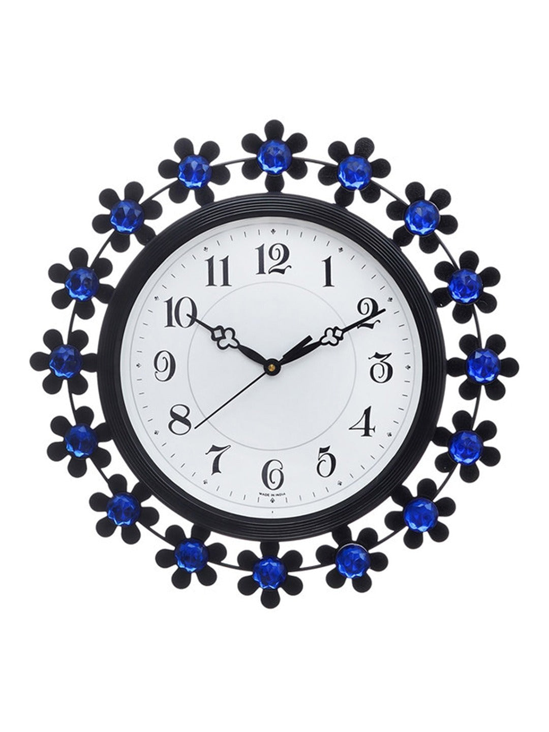 Blue & White Embellished Round Analogue Contemporary Wall Clock