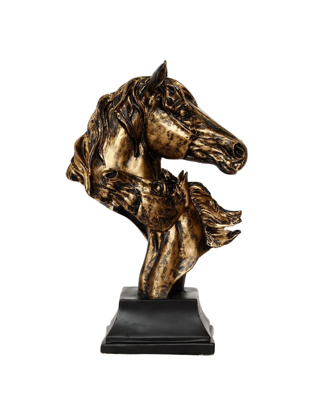 Antique Finish Horse Couple Face Handcrafted Polyresin Decorative Showpiece