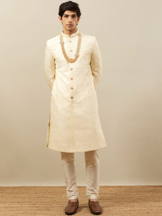 Self-Design Brocade Sherwani Set