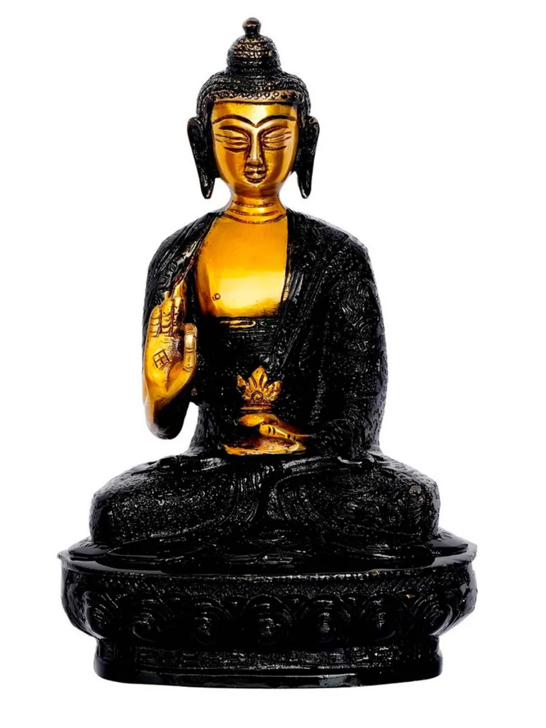 Golden and Black Meditating Blessing Buddha Brass Antique Artifact