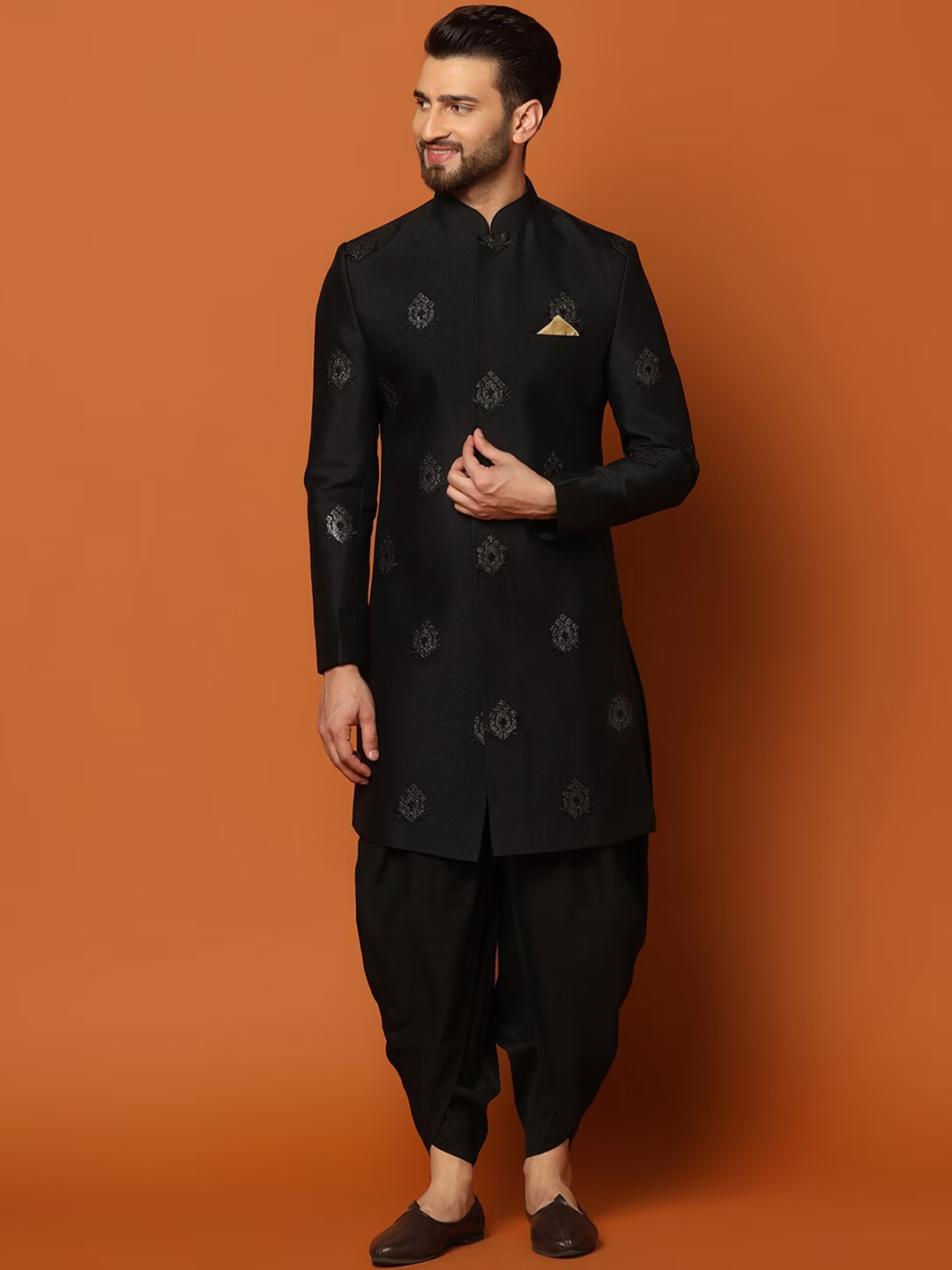 Self-Design Cotton Sherwani Set