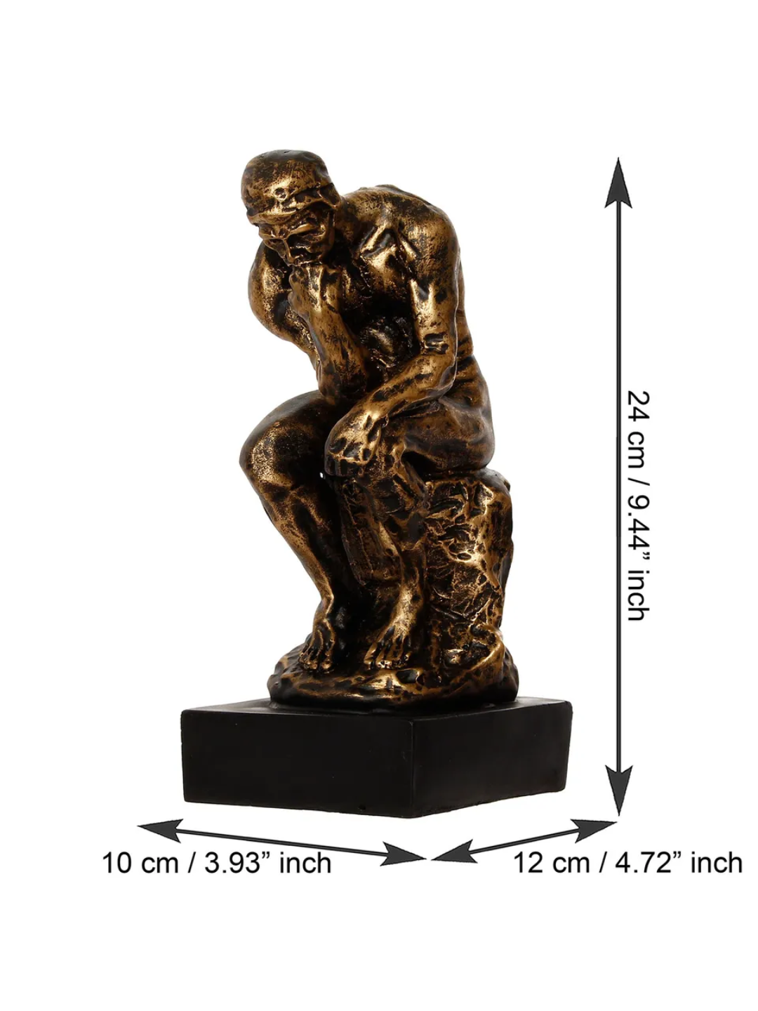 Antique Finish Thinking Man Sitting On Rock Handcrafted Polyresin Showpiece