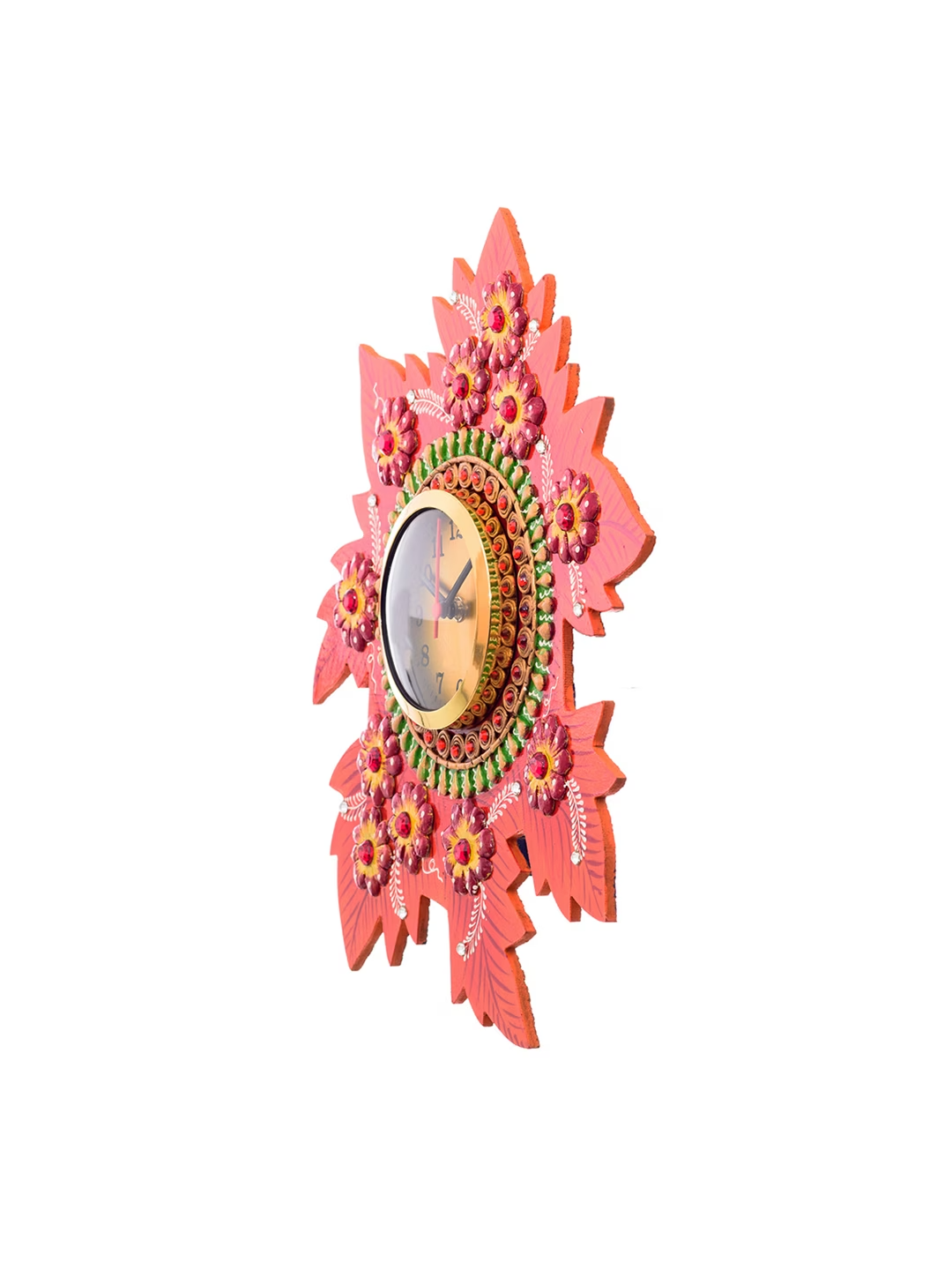 Multicoloured Handcrafted Floral Embellished Analogue Wall Clock