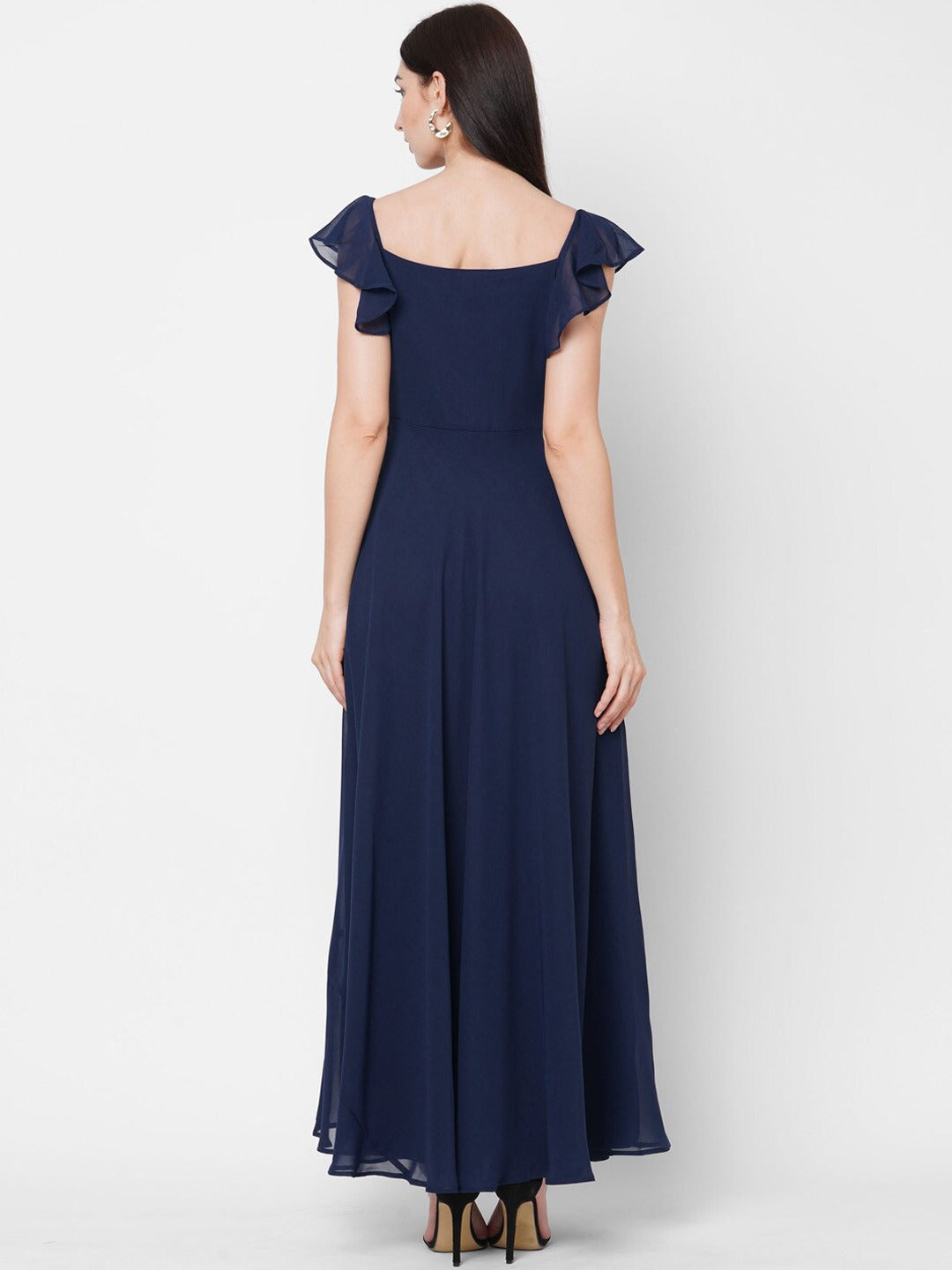 Women Navy Blue Georgette Maxi Dress