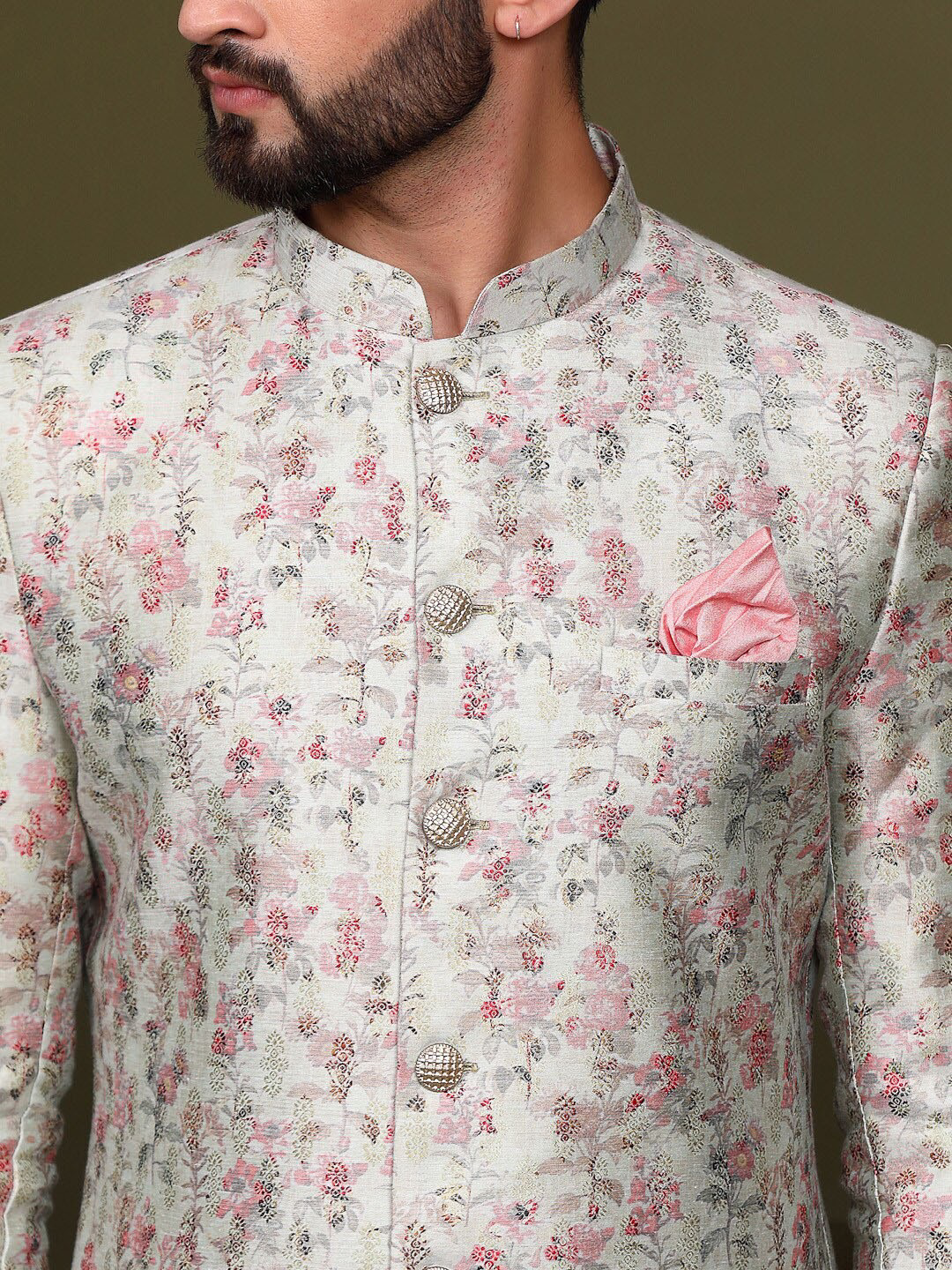 Men Woven Design Straight Sherwani Set
