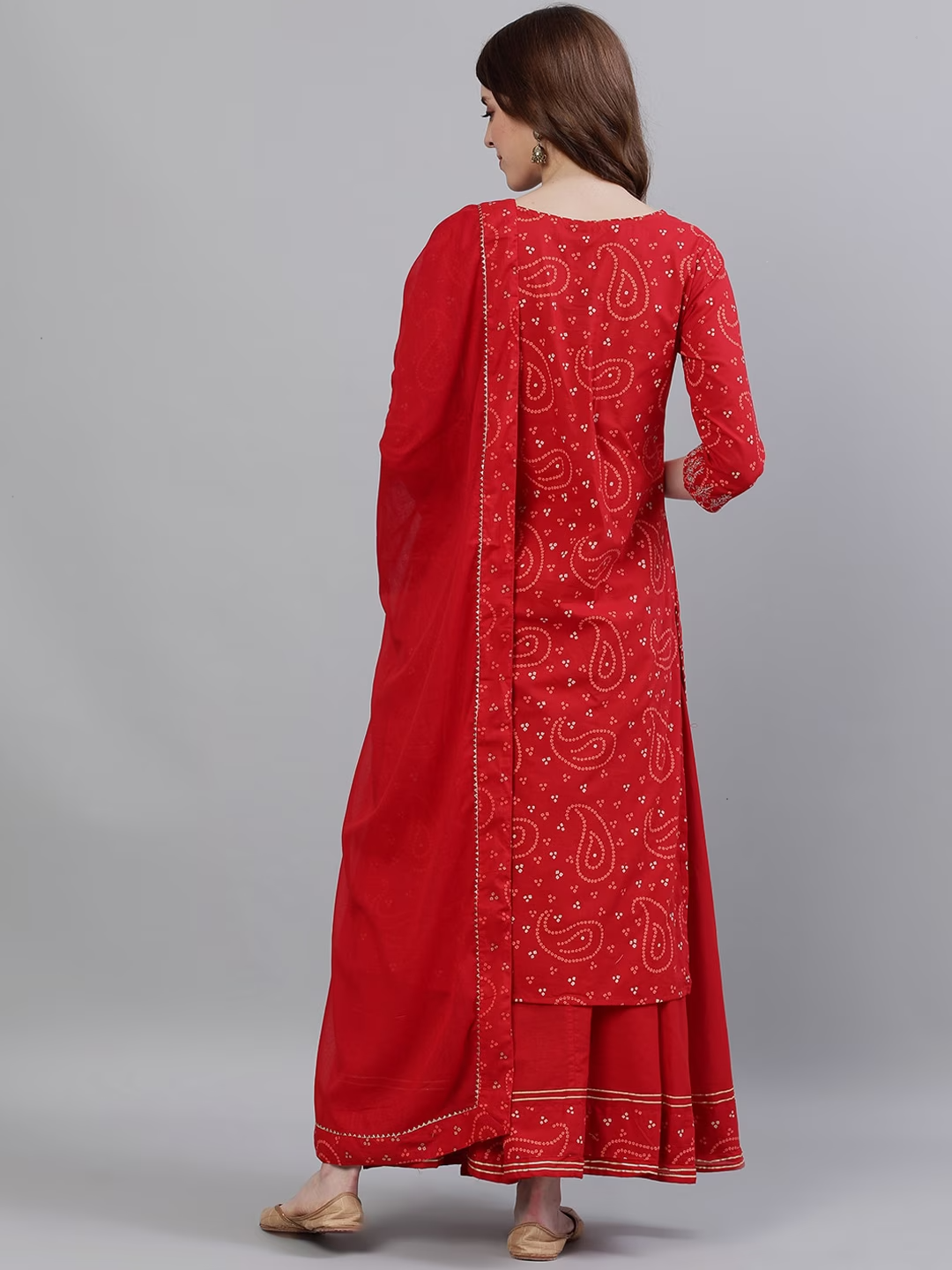 Women Red Embroidered Kurta with Sharara & Dupatta