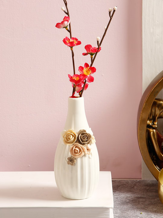 White & Brown Ceramic Flower Vase