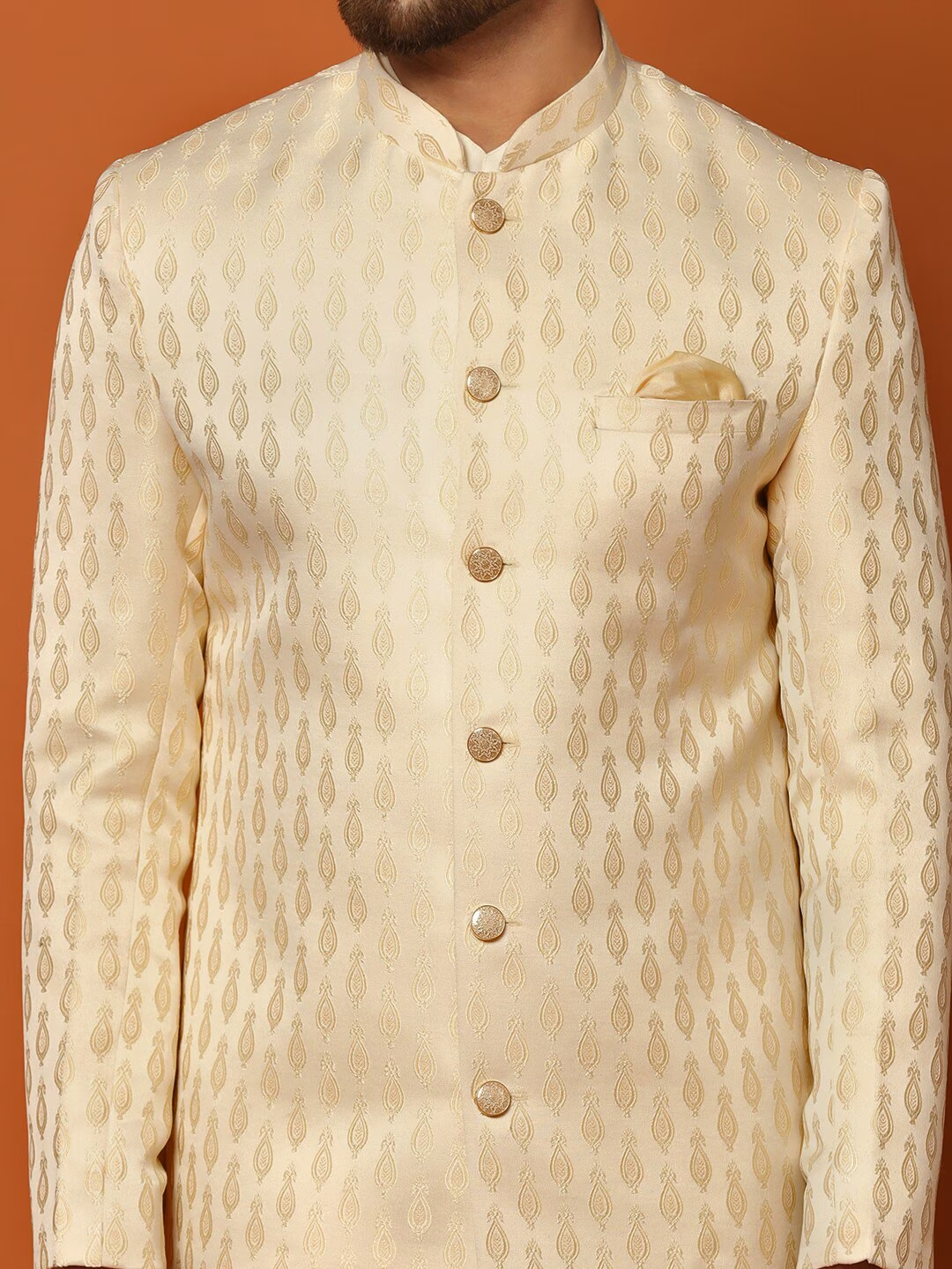 Woven-Design Cotton Sherwani Set
