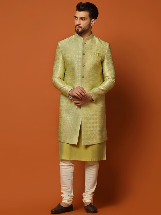 Woven Design Cotton Sherwani Set