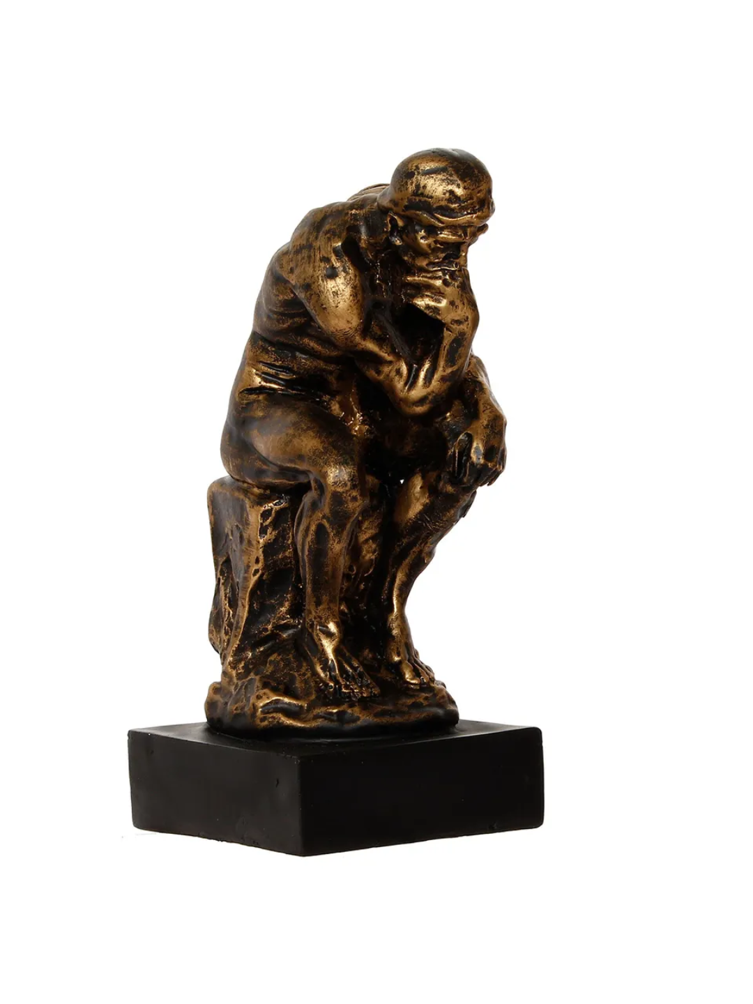 Antique Finish Thinking Man Sitting On Rock Handcrafted Polyresin Showpiece