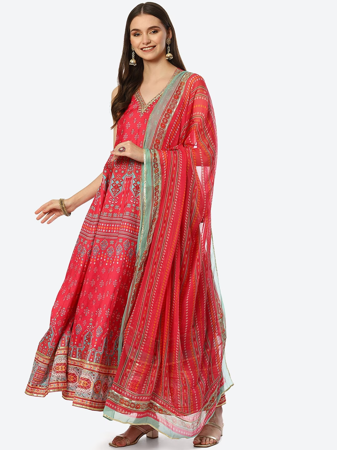 Women Fuchsia Ethnic Motifs Printed Dupion Silk Salwar Suit